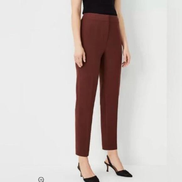 Ann Taylor Size 6 High Rise Slim Leg Cropped Pant Burgundy Stretch Career Office - Picture 2 of 8